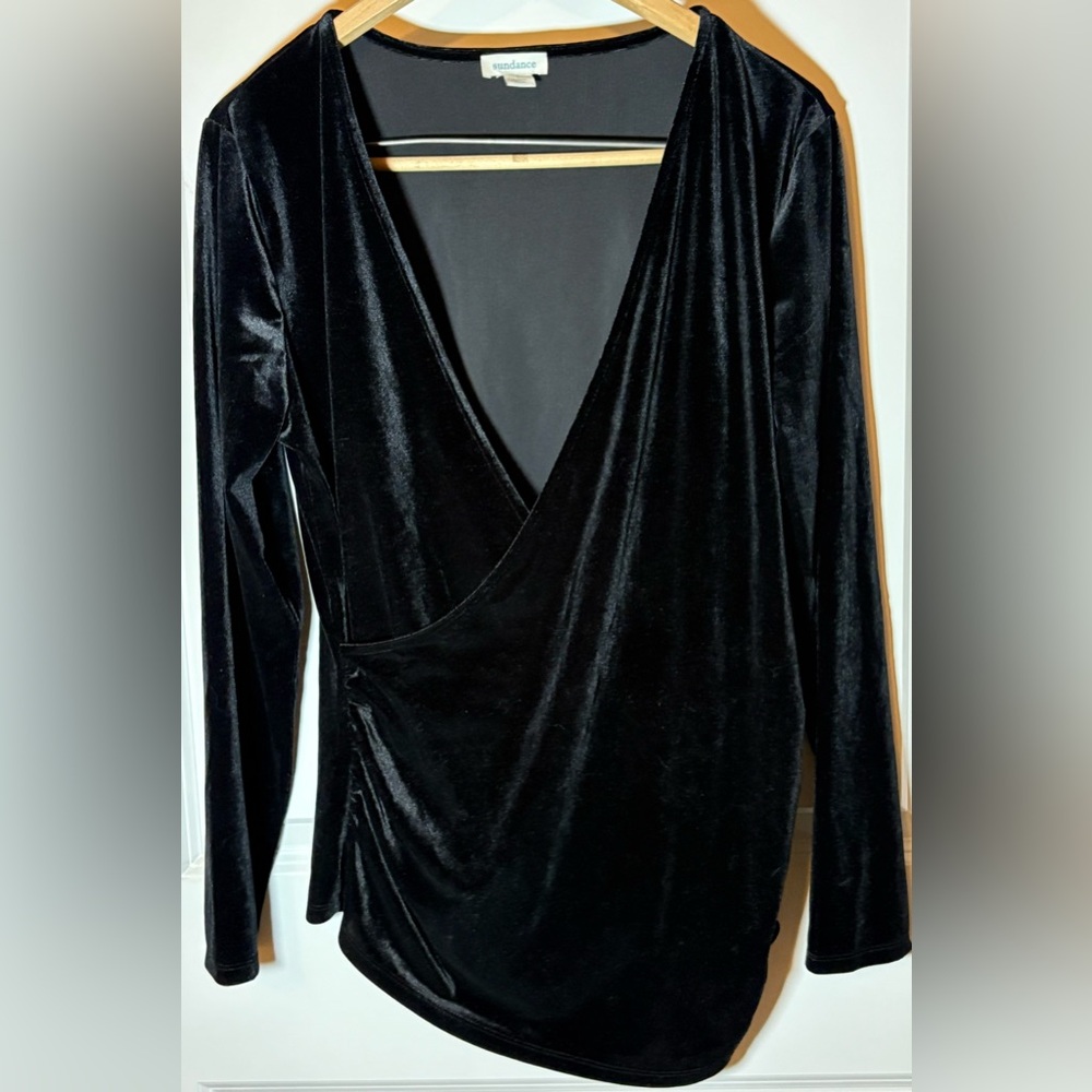 Sundance Black Velvet Long-Sleeve Wrap Top Large - Picture 2 of 9